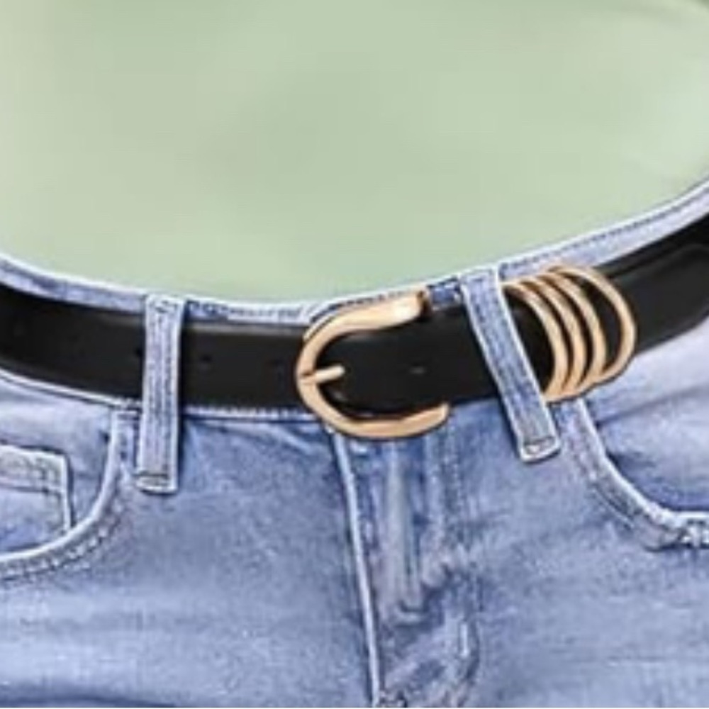 Elegant Brown and Black Leather Belt set with Gold Buckle - Picture 3 of 4